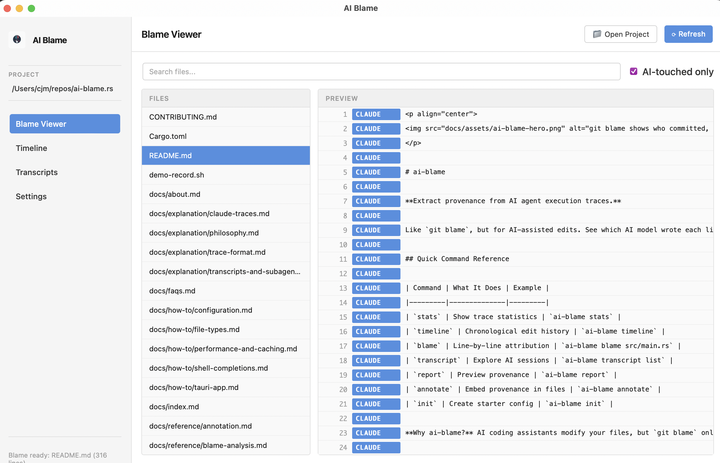 Desktop App - Blame Viewer